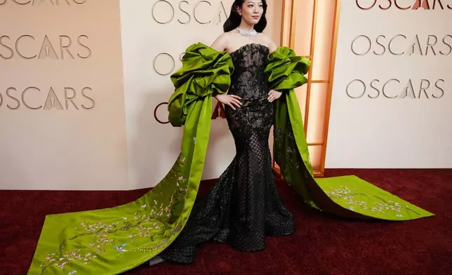 Arden Cho arrives at the Oscars on Sunday, March 15, 2026, at the Dolby Theatre in Los Angeles. (Photo by Richard Shotwell/Invision/AP)