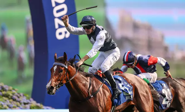 Invincible Ibis sets a new BMW Hong Kong Derby record with victory under Hugh Bowman. Photo source: HKJC