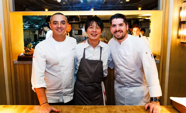 From left, representatives from restaurants Louise, Odette and Villa Aida collaborate at one of several Signature Sessions.