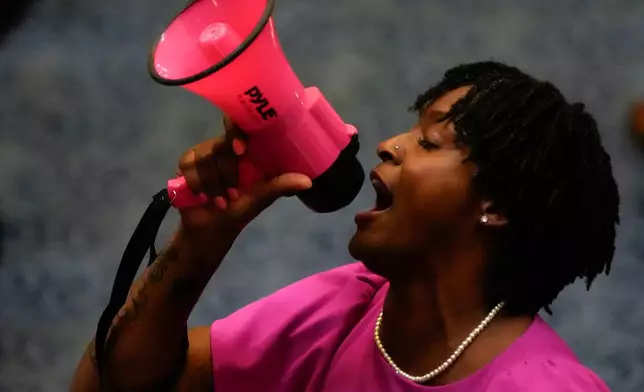 State Rep. Angie Nixon, D-Fla., speaks loudly on the House floor as the House voted on HB1D, a redistricting bill, during a special session of the Florida Legislature, Wednesday, April 29, 2026, in Tallahassee, Fla. (AP Photo/Mike Stewart)
