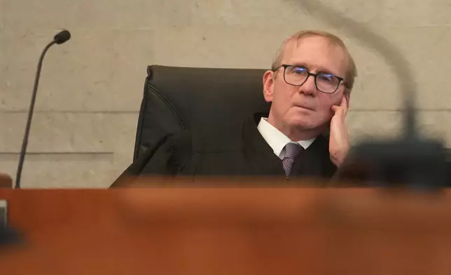 Common Pleas Court Judge David Young listens to opening statements in retrial of former Franklin County Sheriff's deputy Jason Meade on April 23, 2026. in Columbus, Ohio. (Doral Chenoweth/Pool Photo via AP)