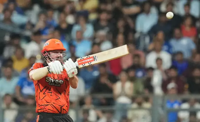 Sunrisers Hyderabad's Travis Head plays a shot during the Indian Premier League cricket match between Mumbai Indians and Sunrisers Hyderabad in Mumbai, India, Wednesday, April 29, 2026.(AP Photo/Rafiq Maqbool)