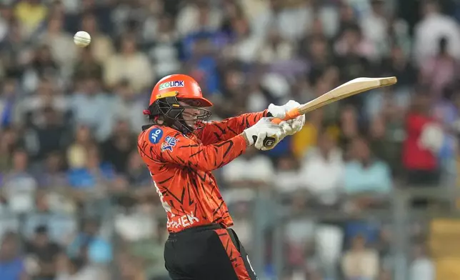 Sunrisers Hyderabad's Abhishek Sharma plays a shot during the Indian Premier League cricket match between Mumbai Indians and Sunrisers Hyderabad in Mumbai, India, Wednesday, April 29, 2026.(AP Photo/Rafiq Maqbool)