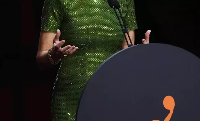 WNBA commissioner Cathy Engelbert speaks before the WNBA basketball draft Monday, April 13, 2026, in New York. (AP Photo/Pamela Smith)