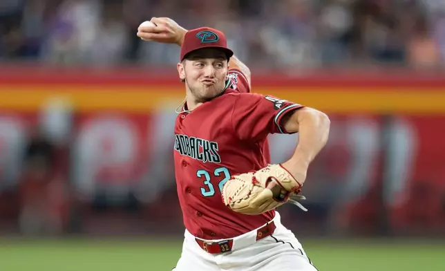 Arizona Diamondbacks pitcher Brandon Pfaadt delivers during a baseball game against the Atlanta Braves, Sunday, April 5, 2026, in Phoenix. (AP Photo/Rebecca Noble)