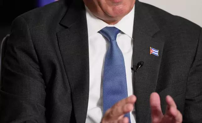 Ernesto Soberón Guzmán, Cuban ambassador to the United Nations, speaks to reporters in New York, Thursday, April 23, 2026. (AP Photo/Seth Wenig)