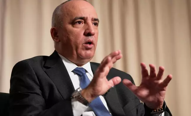 Ernesto Soberón Guzmán, Cuban ambassador to the United Nations, speaks to reporters in New York, Thursday, April 23, 2026. (AP Photo/Seth Wenig)