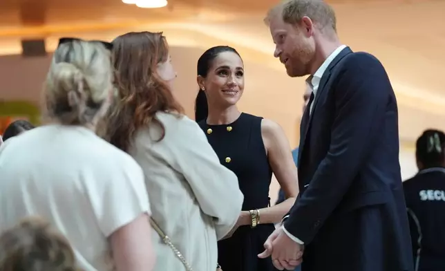 Britain's Prince Harry and Meghan Markle, the Duke and Duchess of Sussex, visit the Royal Children's Hospital Melbourne, Australia Tuesday, April 14, 2026. (Jonathan Brady/Pool Photo via AP)