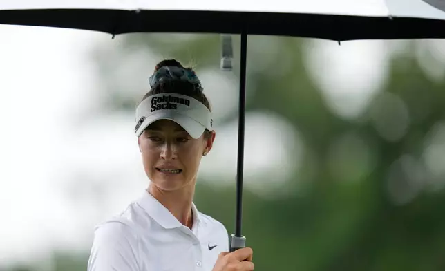 Nelly Korda waits to play on the seventh hole during the third round of the Chevron Championship LPGA golf tournament Saturday, April 25, 2026, in Houston. (AP Photo/Ashley Landis)