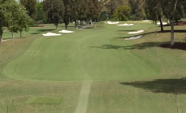 Hyo Joo Kim hits from the fourth tee during the first round of the LPGA's JM Eagle LA Championship golf tournament at El Caballero Country Club, Thursday, April 16, 2026, in Los Angeles. (AP Photo/Jessie Alcheh)