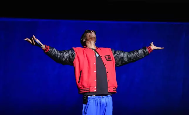 Snoop Dogg speaks during the Universal Pictures and Focus Features presentation at CinemaCon on Wednesday, April 15, 2026, at Caesars Palace in Las Vegas. (AP Photo/Chris Pizzello)