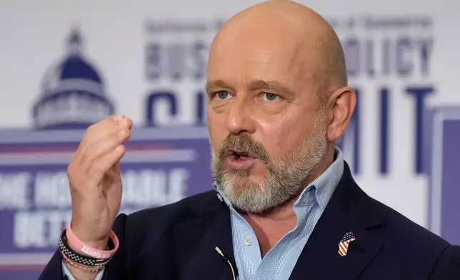 Steve Hilton speaks during a gubernatorial candidate forum in Sacramento, Calif., Tuesday, April 14, 2026. (AP Photo/Godofredo A. Vásquez)