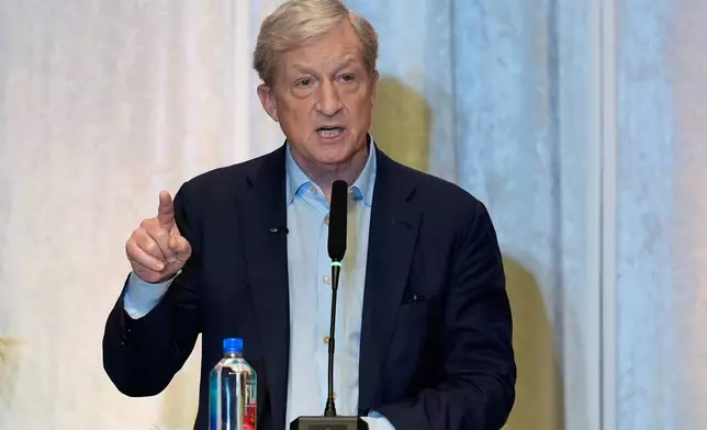 Tom Steyer speaks during a gubernatorial candidate forum on Latino and immigrant communities in Sacramento, Calif., Tuesday, April 14, 2026. (AP Photo/Godofredo A. Vásquez)