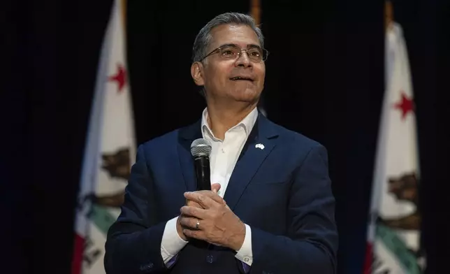California gubernatorial candidate Xavier Becerra speaks during a campaign event in Los Angeles, Saturday, April 18, 2026. (AP Photo/Jae C. Hong)