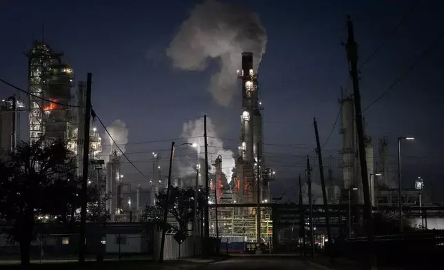 A Citgo oil refinery operates next to the Hillcrest neighborhood Thursday, Nov. 16, 2023, in Corpus Christi, Texas. (Jon Shapley/Houston Chronicle via AP)