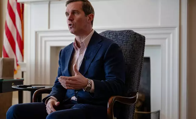 FILE - Kentucky Gov. Andy Beshear gives an interview, Jan. 12, 2026, in Frankfort, Ky. (AP Photo/Jon Cherry, File)