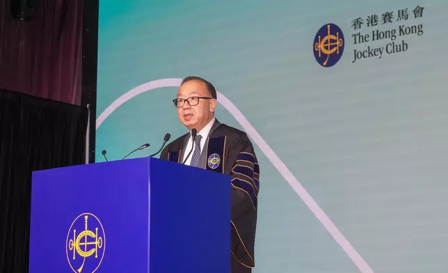Club Chairman The Hon Martin Liao delivers a speech at The Hong Kong Jockey Club Scholarships and Fellowships Award Presentation Ceremony and High Table Dinner.