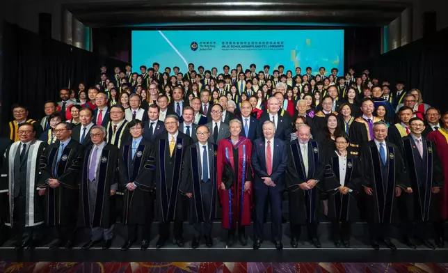 Pictured with JC Scholars, JC STEM Early Career Research Fellows and The Hong Kong Jockey Club Endowed Professors are Club Chairman The Hon Martin Liao (front row, 7thleft); keynote speaker Professor Anita Elberse, Lincoln Filene Professor of Business Administration, Harvard Business School (front row, 7th right); members of the Club’s Board of Stewards; Club management members and representatives of participating tertiary institutions.