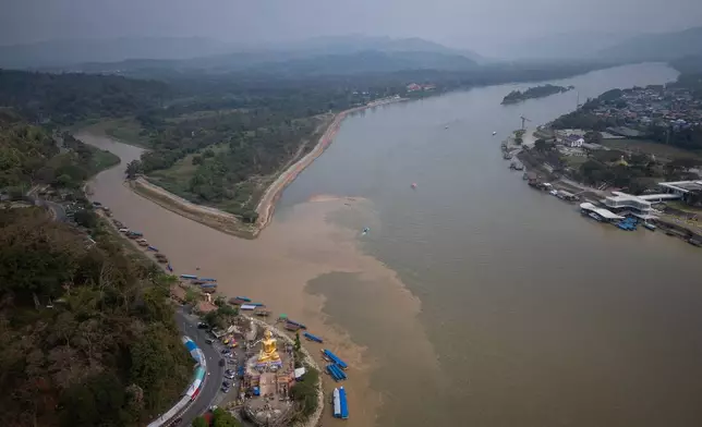 The Golden Triangle border region between Thailand, left. Myanmar, center, and Laos, right, in Chiang Saen, Sunday, Feb. 22, 2026. (AP Photo/Anton L. Delgado)