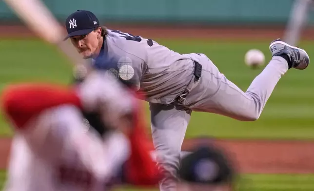 New York Yankees pitcher Max Fried delivers during the first inning of a baseball game against the Boston Red Sox at Fenway Park, Wednesday, April 22, 2026, in Boston. (AP Photo/Charles Krupa)