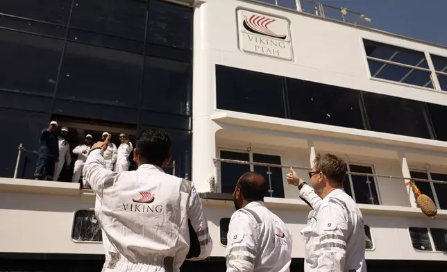 The traditional float out ceremonies for the Viking Ptah and the Viking Sekhmet took place at Massara shipyard in Cairo. The ships will now be moved to a nearby outfitting dock for final construction and interior build-out. Pictured here, members of the Viking team at the float out ceremony. For more information, visit www.viking.com.