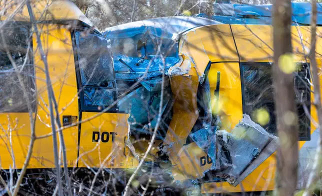Two trains have collided between Hilleroed and Kagerup, north of Copenhagen, Thursday, April 23, 2026. (Steven Knap/Ritzau Scanpix via AP)