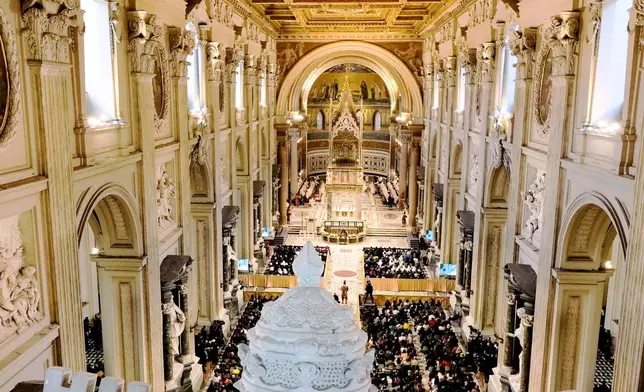 Pope Leo XIV presides over the Missa in Caena Domini, the Mass of the Lord's Supper, on Catholic Holy Thursday in St. John Lateran Basilica in Rome, Thursday, April 2, 2026. (AP Photo/Andrew Medichini)