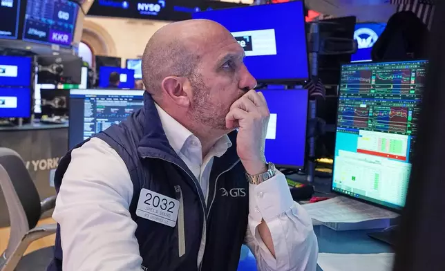 Specialist James Denaro works at his post on the floor of the New York Stock Exchange, Monday, April 20, 2026. (AP Photo/Richard Drew)