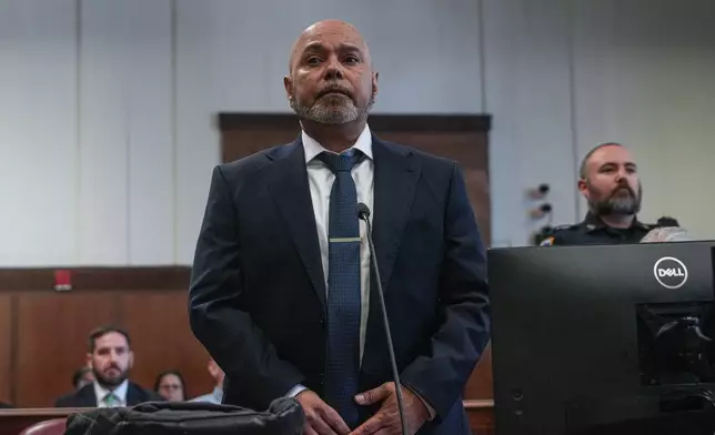 Harry Ruiz stands in a New York City courtroom as a judge prepares to vacate his murder conviction on Monday, April 27, 2026. (Dean Moses/amNewYork via AP, Pool)