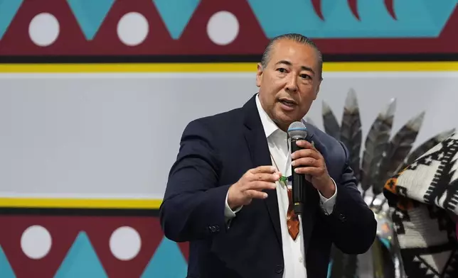 Indian Gaming Association Chairman David Bean speaks at the Indian Gaming Association's annual convention in San Diego, Thursday, April 2, 2026. (AP Photo/Gregory Bull)