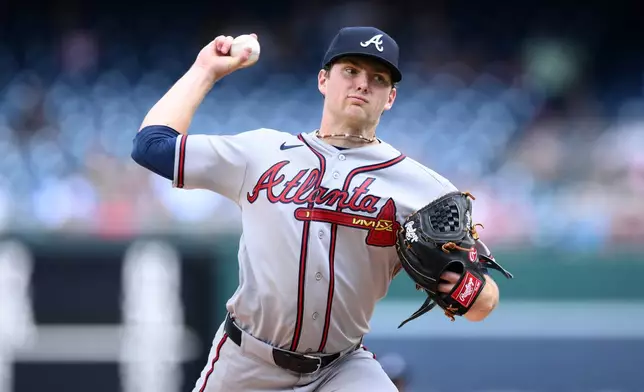 Atlanta Braves starting pitcher JR Ritchie throws during the first inning of a baseball game against the Washington Nationals, Thursday, April 23, 2026, in Washington. (AP Photo/Nick Wass)
