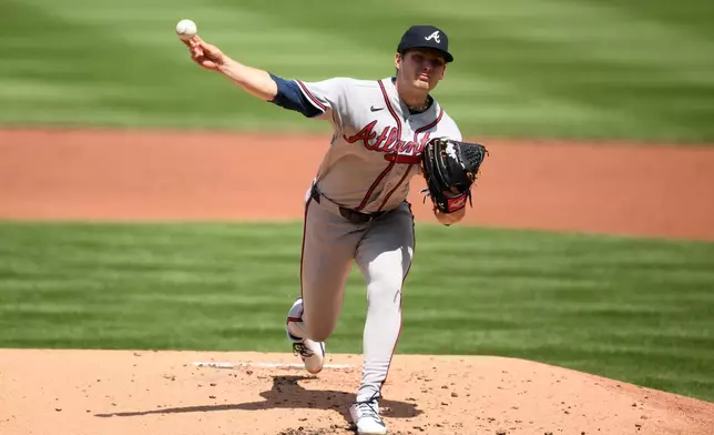 Atlanta Braves starting pitcher JR Ritchie (60) throws during the second inning of a baseball game against the Washington Nationals, Thursday, April 23, 2026, in Washington. (AP Photo/Nick Wass)