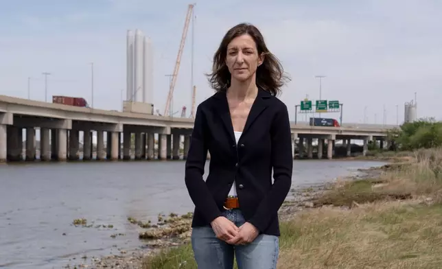 Former Rep. Elaine Luria, D-Va., poses for a photo near the Dominion Energy Offshore Wind Farm staging area Monday, April 13, 2026, in Portsmouth, Va. (AP Photo/Julia Demaree Nikhinson)