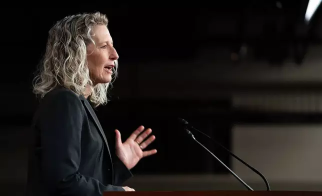 FILE - Rep. Jen Kiggans, R-Va., speaks at a House GOP news conference, March 5, 2026, in Washington. (AP Photo/Allison Robbert, File)