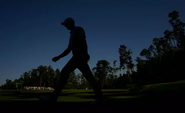 Rory McIlroy, of Northern Ireland, walks to the tee on the 14th hole during the second round of the Masters golf tournament at the Augusta National Golf Club, Friday, April 10, 2026, in Augusta, Ga. (AP Photo/Matt Slocum)