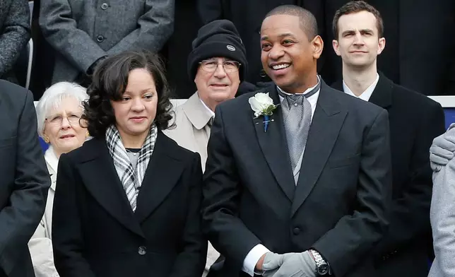 FILE - Lt. Gov. Justin Fairfax, right, and his wife, Cerina, at the inauguration of Gov. Ralph Northam at the Capitol in Richmond, Va., Saturday, Sept. 13, 2018. (AP Photo/Kevin Morley, File)