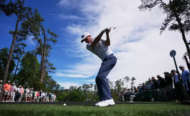 Matt McCarty hits his tee shot on the sixth hole during a practice round ahead of the Masters golf tournament at the Augusta National Golf Club, Tuesday, April 7, 2026, in Augusta, Ga. (AP Photo/Matt Slocum)