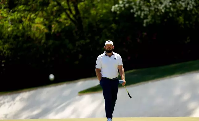 Tyrrell Hatton, of England, walks on green on the 13th hole during the second round of the Masters golf tournament at the Augusta National Golf Club, Friday, April 10, 2026, in Augusta, Ga. (AP Photo/Matt Slocum)