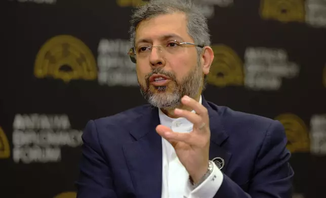 Iran's Deputy Foreign Minister Saeed Khatibzadeh talks during an interview with Associated Press at the Antalya Diplomacy Forum, in Antalya, southern Turkey, Saturday, April 18, 2026. (AP Photo/Riza Ozel)