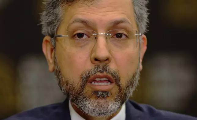 Iran's Deputy Foreign Minister Saeed Khatibzadeh talks during an interview with Associated Press at the Antalya Diplomacy Forum, in Antalya, southern Turkey, Saturday, April 18, 2026. (AP Photo/Riza Ozel)