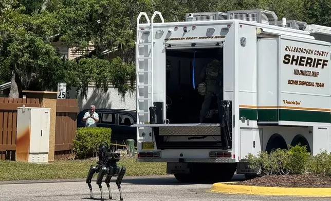 The Hillsborough County Sheriff's Office responds to a neighborhood close to the University of South Florida campus, Friday, April 24, 2026 in Tampa, Fla. (Hillsborough County Sheriff's Office via AP)