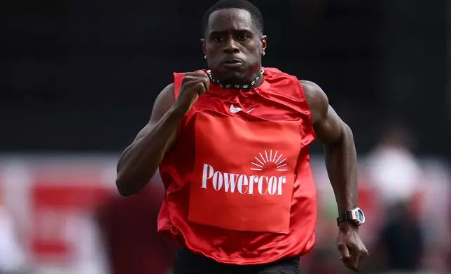 Christian Coleman from the U.S. races in the semifinals of the men's Stawell Gift in Stawell, Australia, Monday, April 6, 2026. (Joel Carrett/AAP Image via AP)