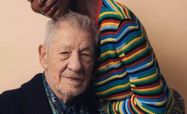 Actors Ian McKellen, left, and Michaela Coel poses for a portrait to promote "The Christophers" on Thursday, April 9, 2026, in New York. (Photo by Victoria Will/Invision/AP)