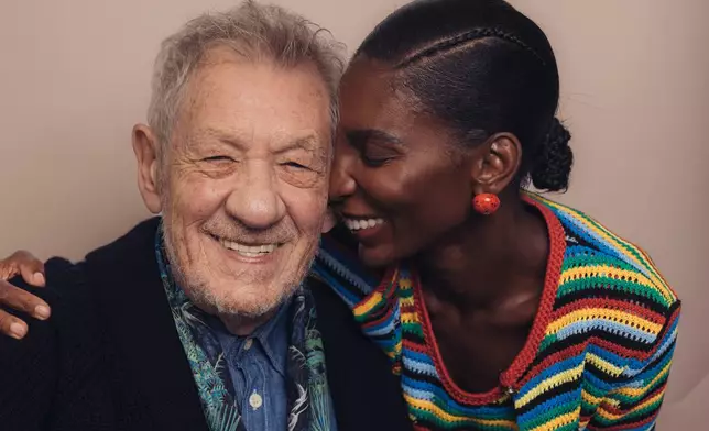 Actors Ian McKellen, left, and Michaela Coel poses for a portrait to promote "The Christophers" on Thursday, April 9, 2026, in New York. (Photo by Victoria Will/Invision/AP)