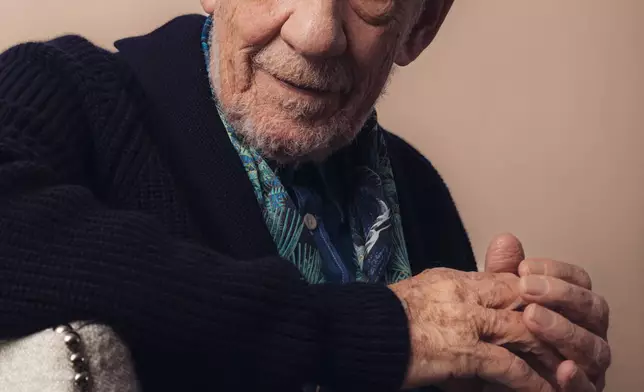 Actor Ian McKellen poses for a portrait to promote "The Christophers" on Thursday, April 9, 2026, in New York. (Photo by Victoria Will/Invision/AP)