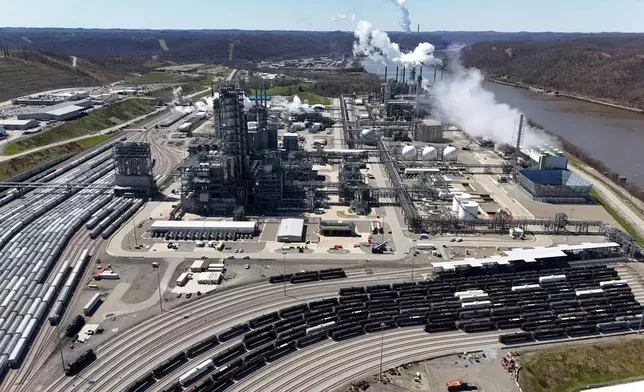 The Shell Polymers Monaca Plant, a petrochemical plant, operates in Monaca, Pa., Tuesday, April 7, 2026. (AP Photo/Gene J. Puskar)