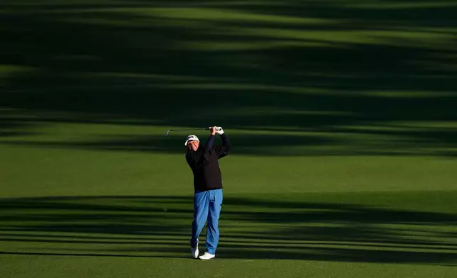 Jose Maria Olazabal, of Spain, hits from the fairway on the second hole during the first round of the Masters golf tournament at the Augusta National Golf Club, Thursday, April 9, 2026, in Augusta, Ga. (AP Photo/David J. Phillip)