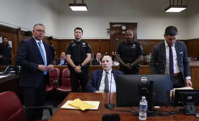 Harvey Weinstein appears in Manhattan criminal court, Tuesday, April 14, 2026, in New York. (Angela Weiss/Pool Photo via AP)
