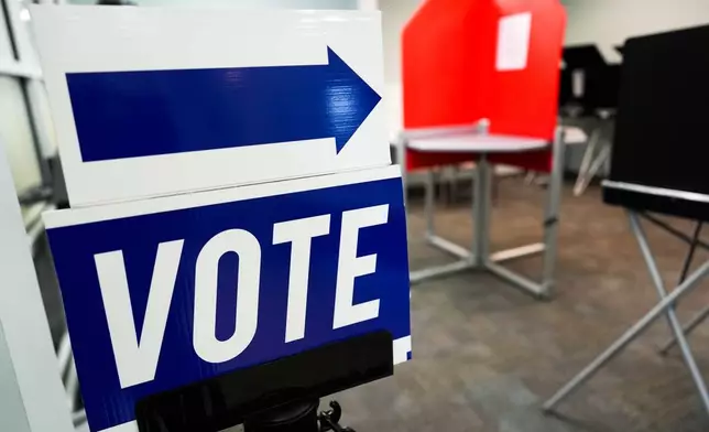 Voting booths are seen at the Culpeper County Voter Registration office during the early voting period for the Virginia redistricting referendum Friday, April 3, 2026, in Culpeper, Va. (AP Photo/Julia Demaree Nikhinson)