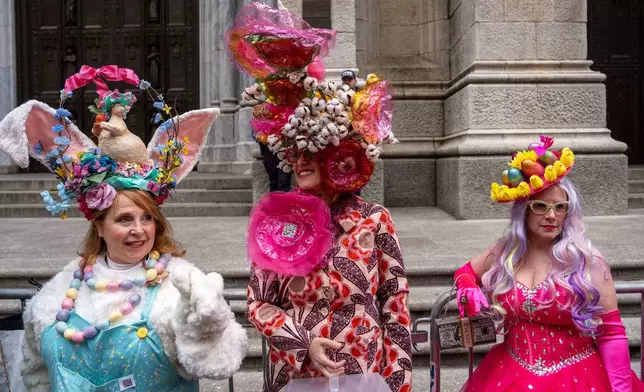 People participate in the Easter Bonnet Parade on Fifth Avenue, Sunday, April 5, 2026, in New York. (AP Photo/Adam Gray)